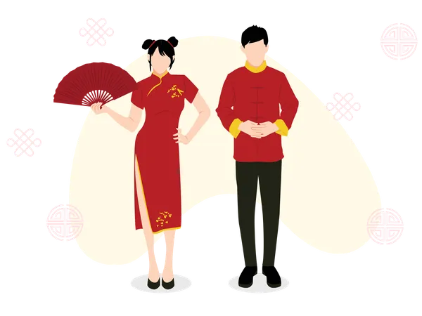 Couple with chinese traditional cloth  일러스트레이션