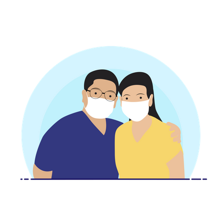 Couple with face mask  Illustration