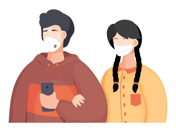 Couple with facemask  Illustration