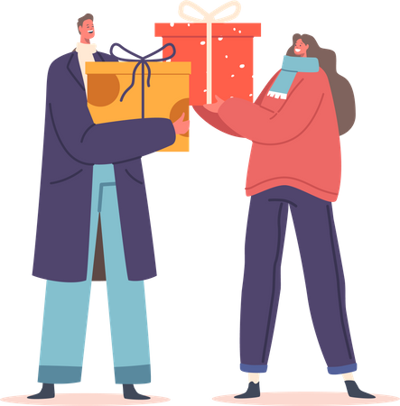 Couple With Gifts Illustration