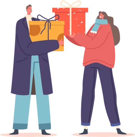 Couple With Gifts Illustration