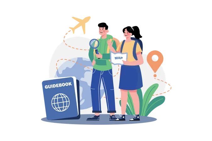 Couple with guidebook Illustration