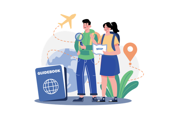 Couple with guidebook  Illustration