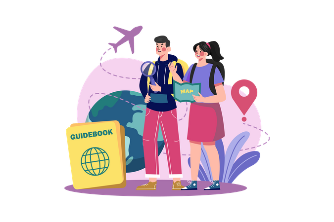 Couple with guidebook  Illustration