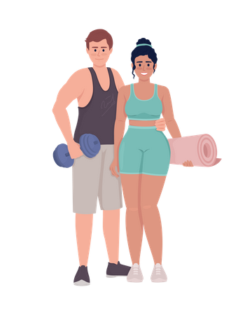 Couple with gym equipment Illustration