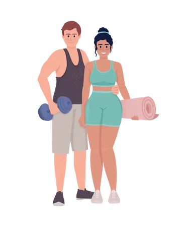 Positive Couple With Sports Equipment Semi Flat Color Vector Characters Editable Figures Full Body People On White Exercising Simple Cartoon Style Illustration For Web Graphic Design And Animation Illustration