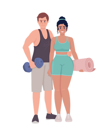 Couple with gym equipment  Illustration