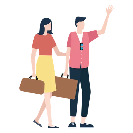 Man And Woman Standing Together With Handbags Portrait And Full Length View Of People In Casual Clothes Tourists Or Travelers Flat Style Vector Illustration