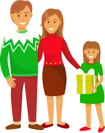 Couple with Kid Family on Winter Holiday Together  Illustration