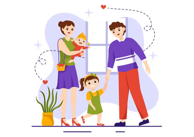 Couple with kids  Illustration