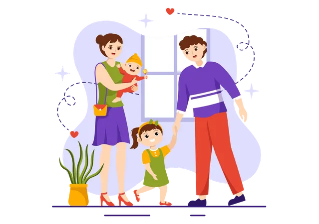 Couple with kids  Illustration