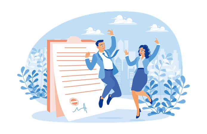Couple With Loan Approval Document  Illustration