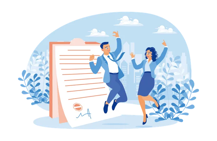 Couple With Loan Approval Document  Illustration