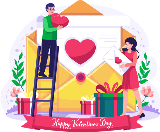 Couple with love letter  Illustration
