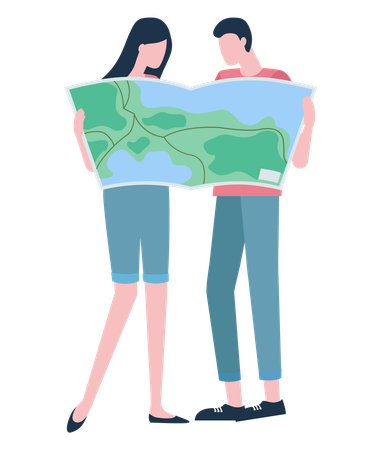 Couple with Map  Illustration