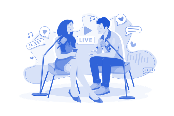 Couple With Microphone Works With A Live Recording  Illustration