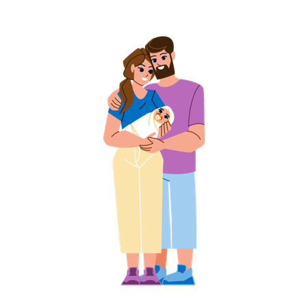 Couple with new born baby  Illustration