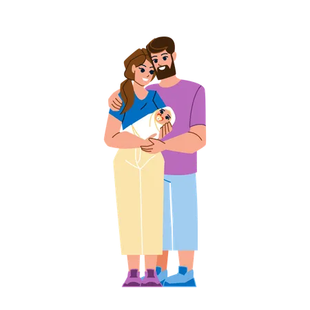 Couple With Baby Vector Happy Family Mother Father Parent Young Kid Newborn Couple With Baby Character People Flat Cartoon Illustration Illustration