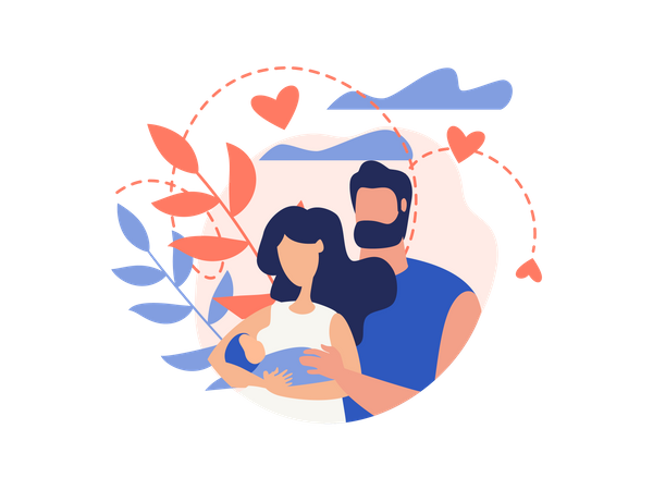 Couple with new born baby Illustration