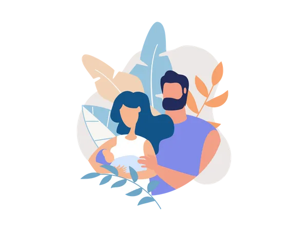 Couple with new born baby Illustration