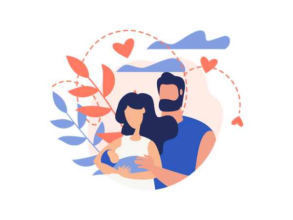 Couple with new born baby  イラスト