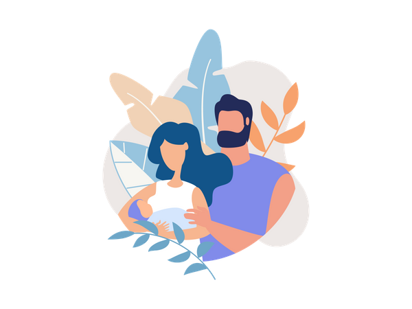 Couple with new born baby  イラスト