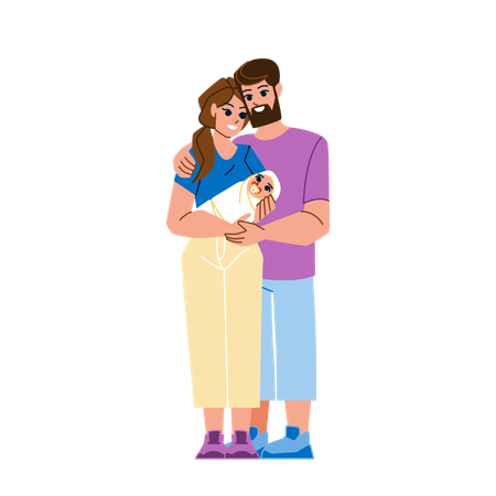 Couple with new born baby  イラスト