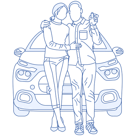 Couple with new car  Illustration