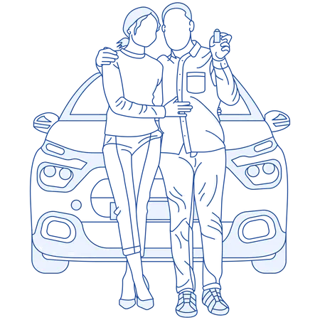 Couple with new car  Illustration