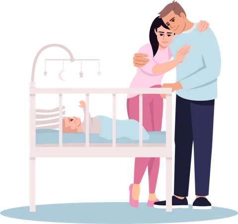 Couple with newborn child  Illustration