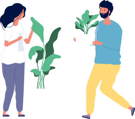 Couple with plant pots Illustration