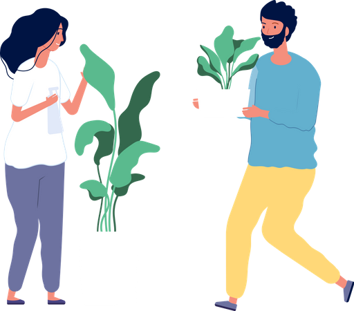 Couple with plant pots  Illustration