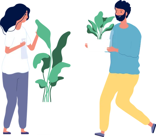 Couple with plant pots  Illustration