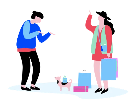 Couple Of People With Shopping Bag Around Big Sale And Discount Vector Illustration In Cartoon Style Illustration