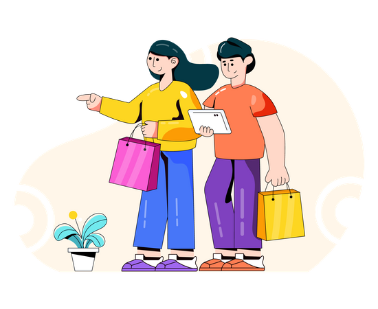 Couple with shopping bags Illustration