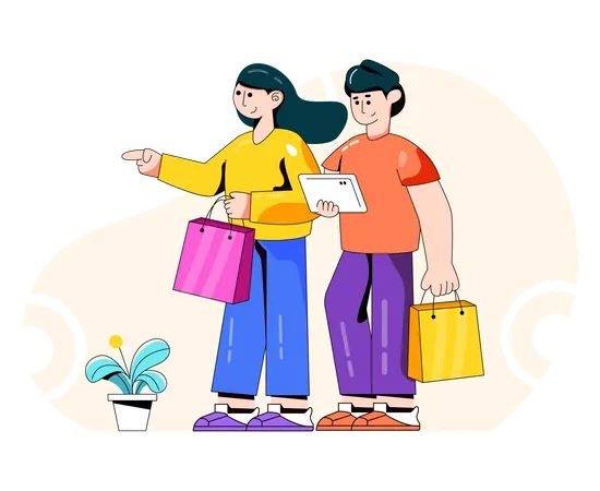 Couple with shopping bags  Illustration