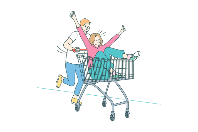 Couple with shopping trolley  Illustration