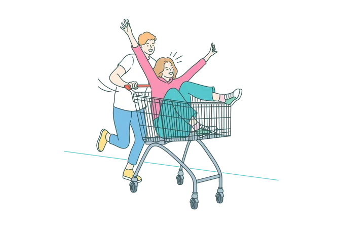 Couple with shopping trolley  Illustration