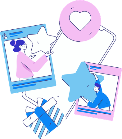 Couple with Social Media  Illustration