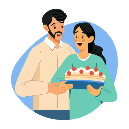 Couple with Surprise cake  Illustration