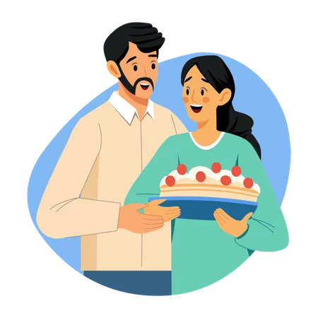 Couple with Surprise cake  Illustration
