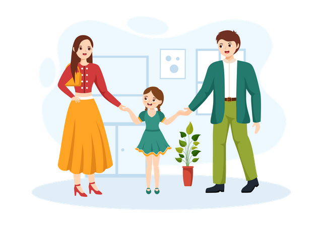 Couple with their adopted child  Illustration