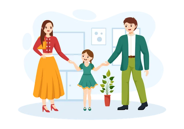 Couple with their adopted child  Illustration