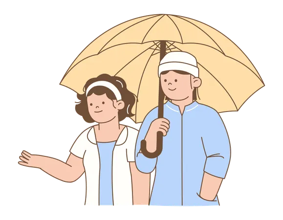 Couple with Umbrella  Illustration