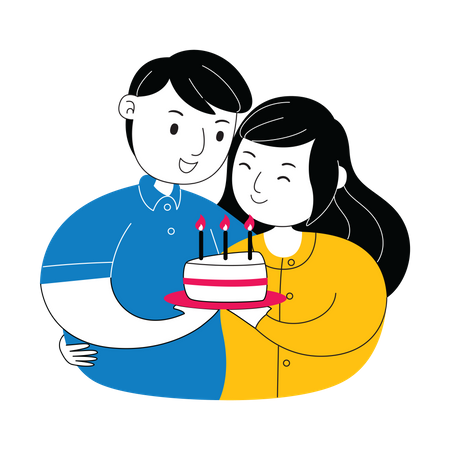 Couple with valentine cake Illustration