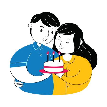 Couple with valentine cake  Illustration