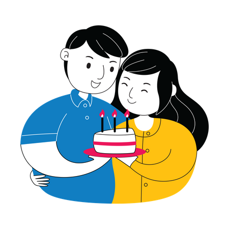 Couple with valentine cake  Illustration