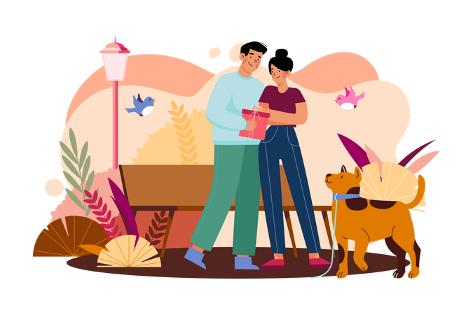 Couple with valentine gift Illustration