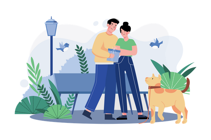 Couple with valentine gift Illustration