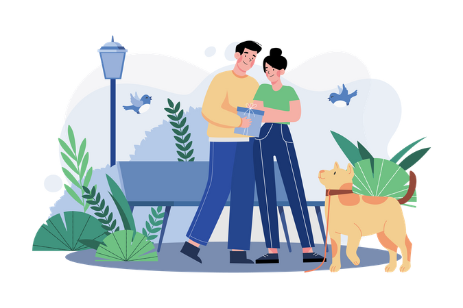 Couple with valentine gift  Illustration